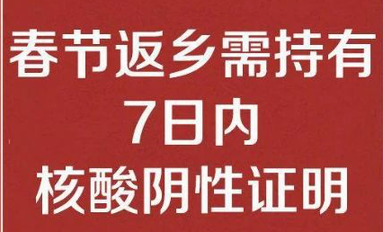 环碧公司温馨提醒： 春节返乡需持有7日内核酸阴性证明